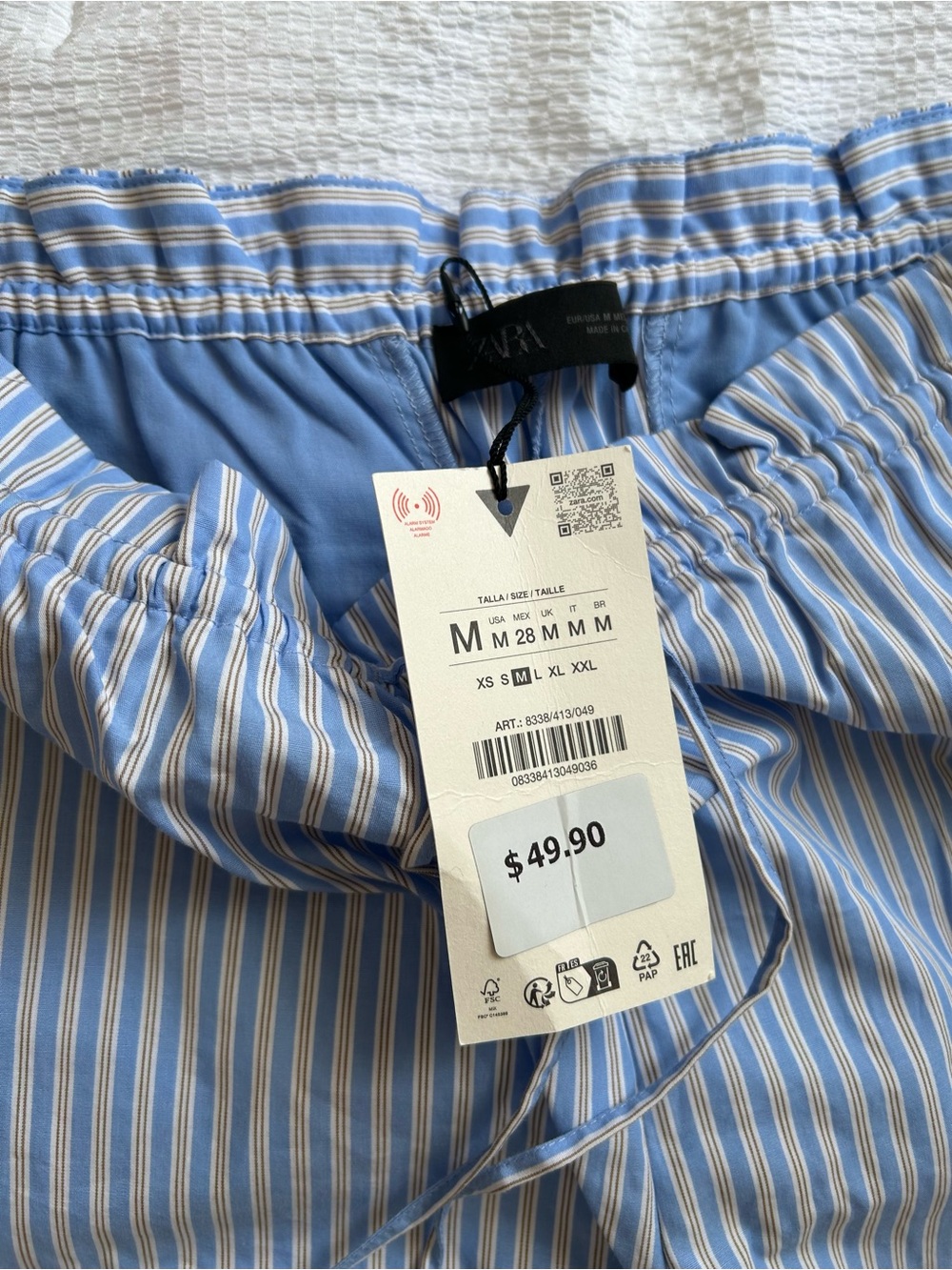 Zara Light Blue & White Striped Elastic Waist Shorts